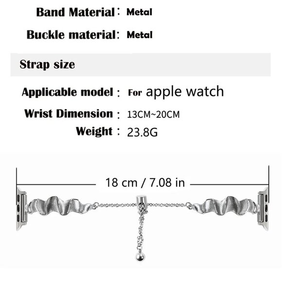 Apple Watch Band Adjustable Slim Stylish Strap Silver Stainless Chain - Silver - Picture 5 of 5